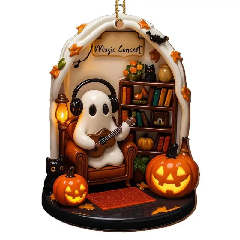 Halloween Ghost Hanging Cute Reading Ghost Halloween Ghost Ornaments 2D Flat Acrylic Pendant Halloween Hanging Home Decor Zpaxo