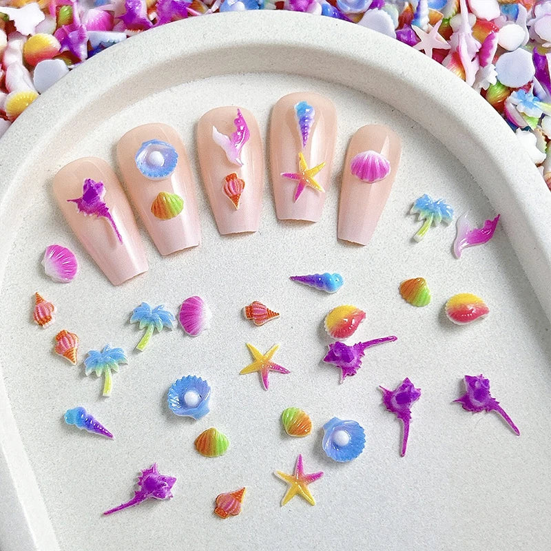 30PCS 3D Ocean Series Resin Nail Charms Summer Nail Rhinestones Creative Starfish Shell Nail Art Decorations for DIY Manicure Zpaxo