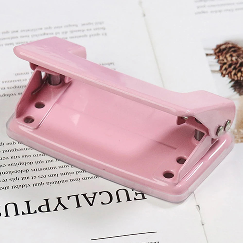 Hole Paper Punch Tool 2-Hole Metal Pink HolePuncher for Office Students Home Supplies Zpaxo