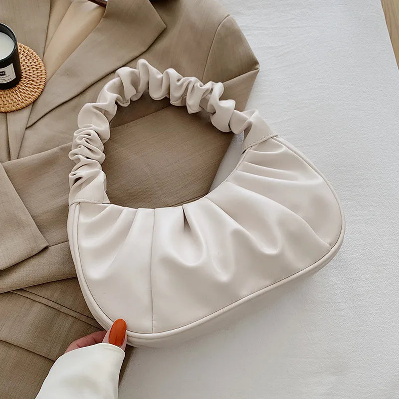 Pleated Handlebags for Women PU Cloud Bags Leisure Armpit Bag Shopping Shoulder Bags Dumpling Handbag Female Hand Bags Zpaxo
