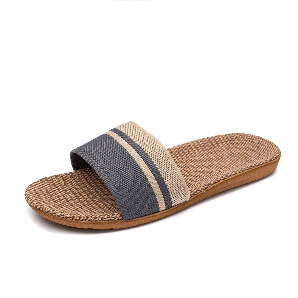 Summer Women Slippers Anti-slip Home Lightweight Shoes Indoor Linen Zpaxo Grey 41-42