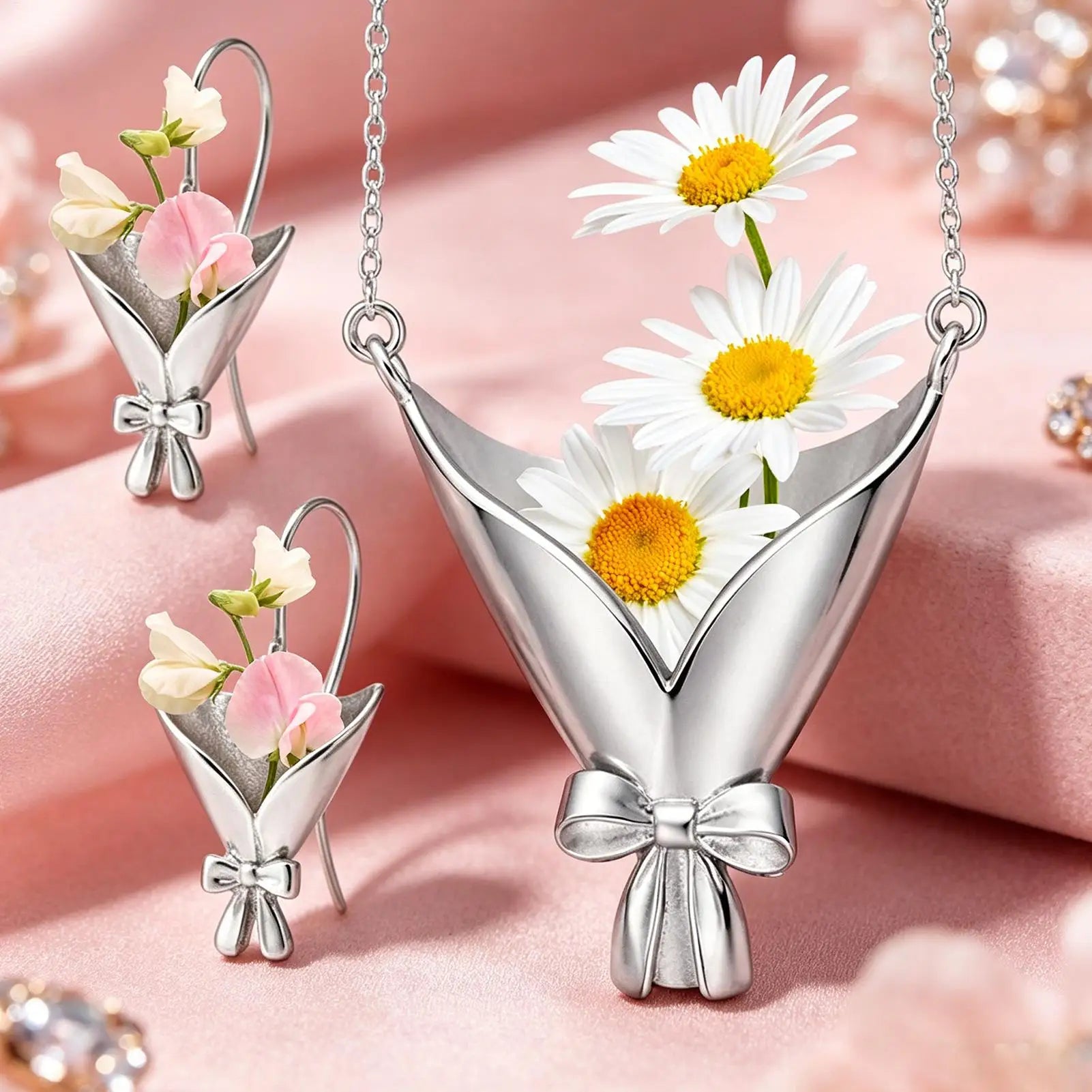 Vase Necklace Fashion DIY Flower Earrings Women Jewelry Pendant Tiny