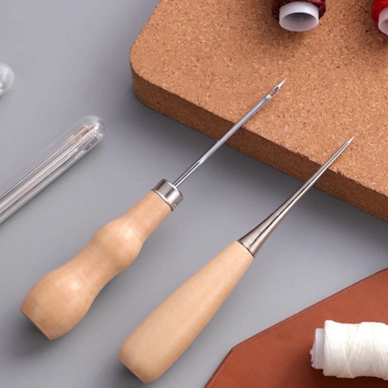 Leather Craft Working Tools Stitching Sewing Kit Repair Set with Waxed Thread Groover Awl for Beginners Professional Zpaxo