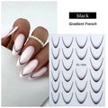 French Gradient Line Nail Art Stickers 3D Self-Adhesive White+Black Slider Design Nail Tip Stencil Manicure Guide DIY Nail Decor Zpaxo 12 Black