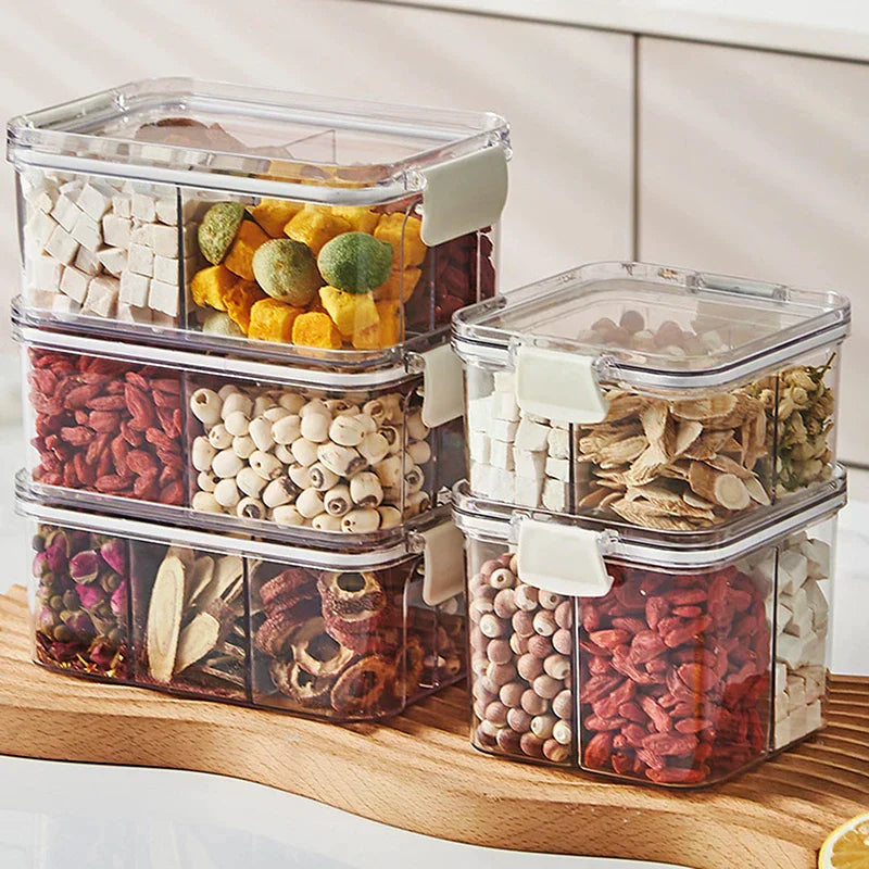 Sealed Plastic Food Storage Box Divided Food Grade Empty Cereal Candy Dried Jars Spice Box With Lid Fridge Storage Jar Container Zpaxo