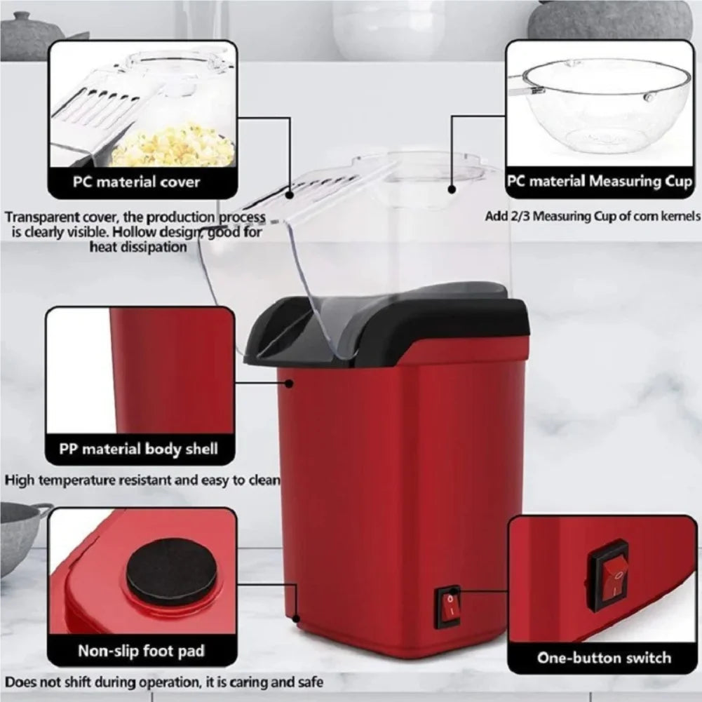 Electric Portable Popcorn Maker Fully Automatic Home Popcorn Popper Hot Air Popcorn Machine Healthy No Oil Mini Popcorn Maker Zpaxo