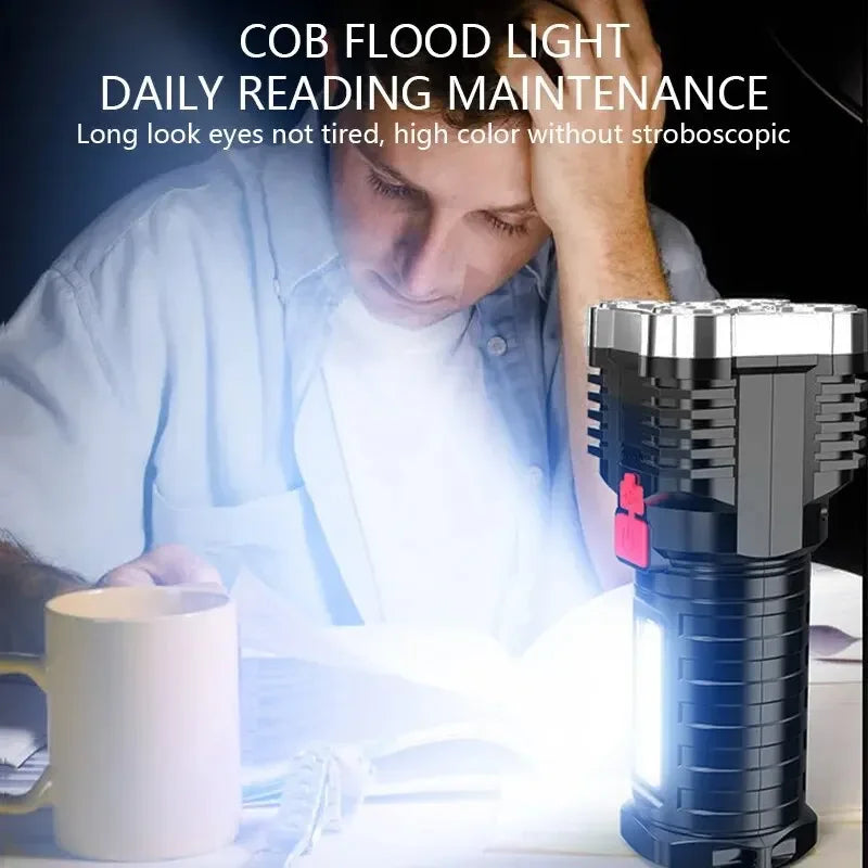 5-LED Rechargeable Camping Flashlight – 3 Modes & Side Light