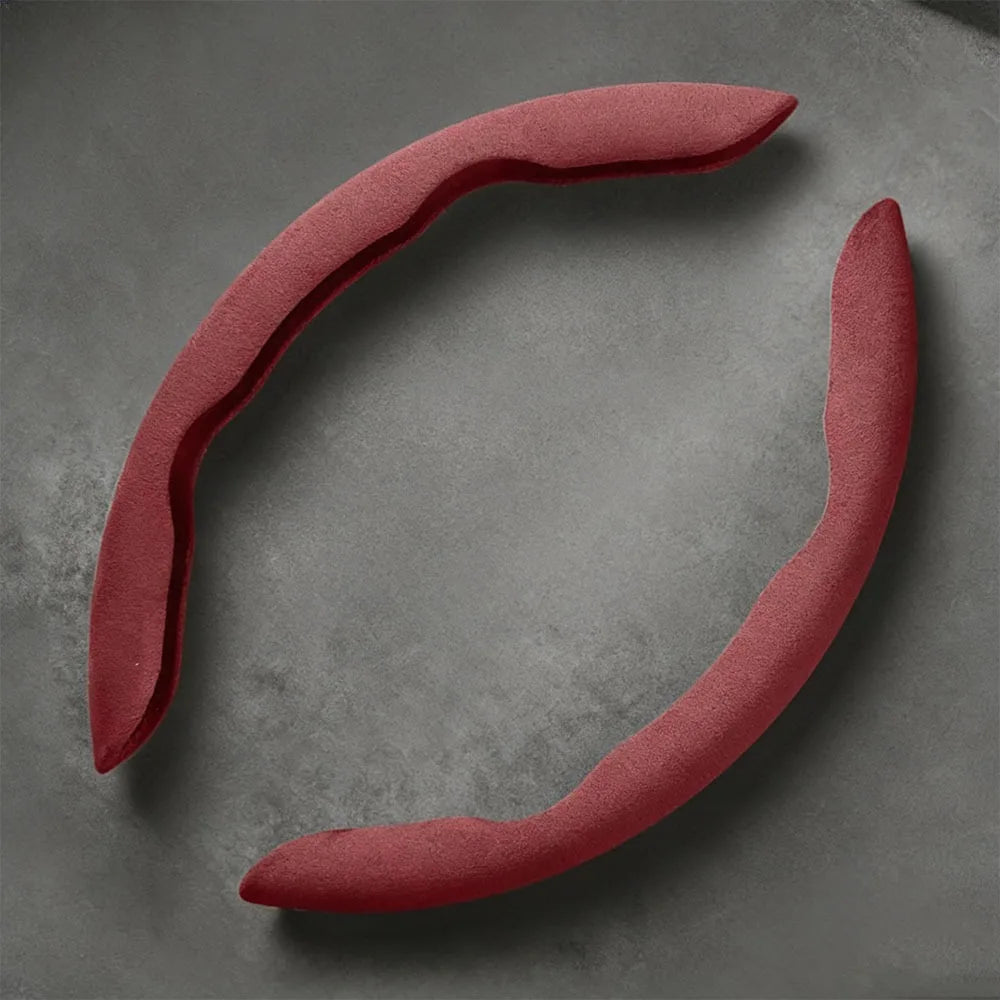 2pcs Ergonomic Steering Wheel Cover Luxury Breathable Material Faux Suede Cover Sweat-Absorbent Non-Slip Surface Wheel Protector Zpaxo Red wine