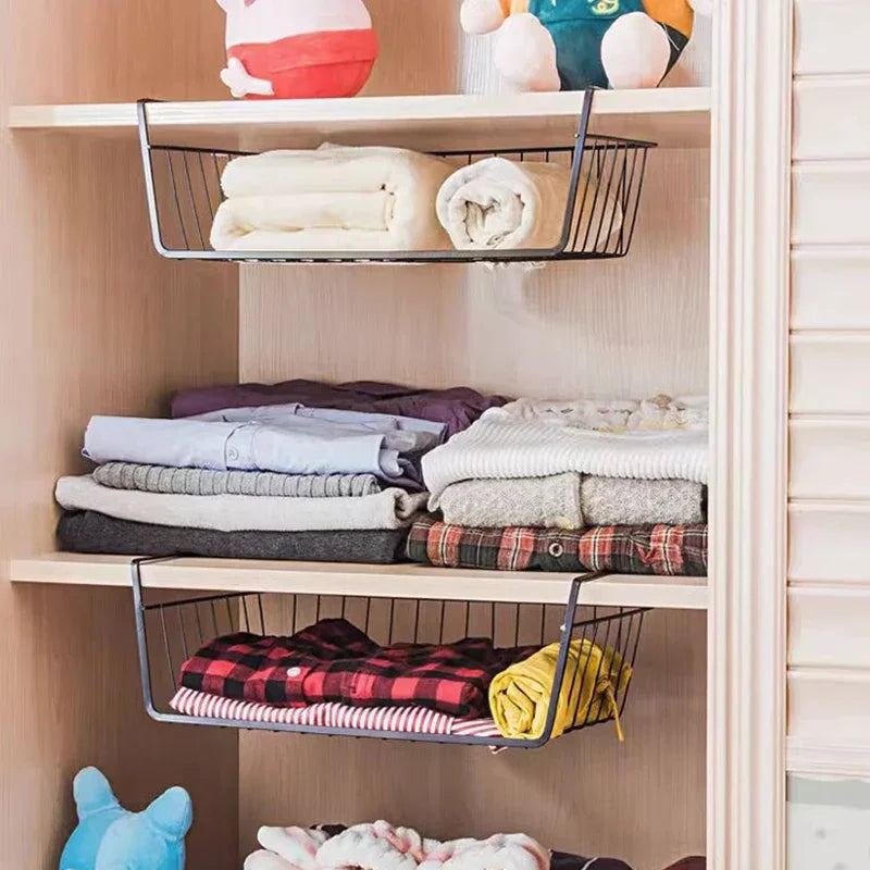1pcs Portable Metal Iron Kitchen Shelf Under Table Hanging Net Basket Multifunctional Book Storage Rack Home Offices Organizer Zpaxo