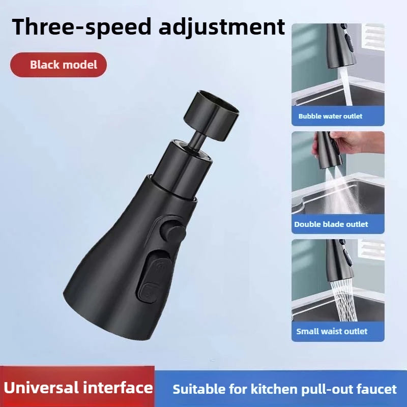 Universal 360° Rotation Kitchen Faucet Extender 3 In1 ABS Durable Water Saving Shower Spray Head Bathroom Basin Tap Replacement Zpaxo Black