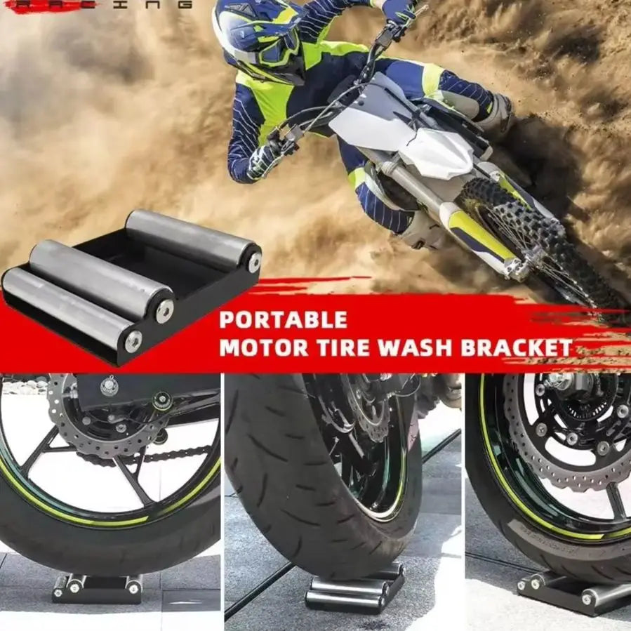Portable Motorcycle Tire Cleaning Stand Tire Wash Bracket Durable Roller Ramp Lift Chain Clean Universal for Most Motorcycles Zpaxo