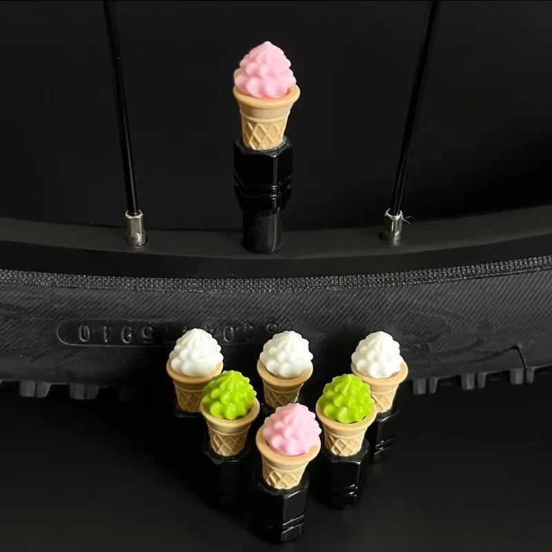 Cute Ice Cream Bike Valve Caps – 4-Pack Dustproof Tire Caps