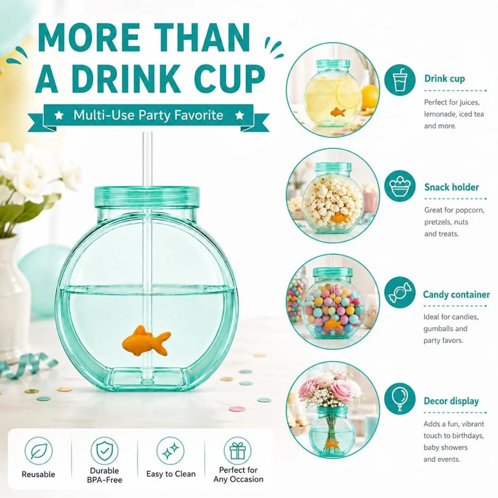 Fish Bowl Cups Clear Unbreakable Portable with Straw and Lid Summer Drink Cups for Cocktail Juice Soda Lemonade Family Zpaxo