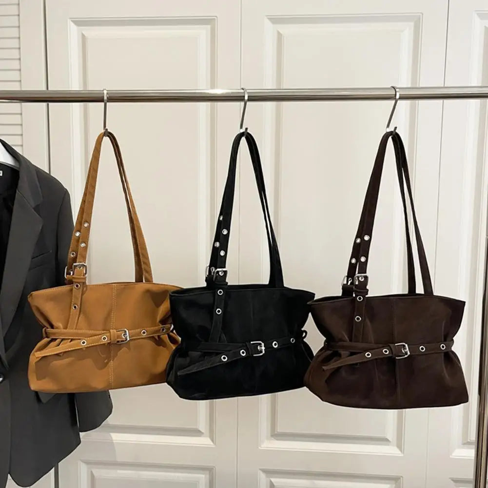 Vintage Suede Tote Bag with Buckle – Large Shoulder Bag Suede Tote Bag Zpaxo