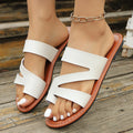 Women Slippers Comfortable Sandals Round Headed Leather Ladies Slippers Casual Couple Beach Flat Shoes Lightweight Slides Women Zpaxo WHITE 36