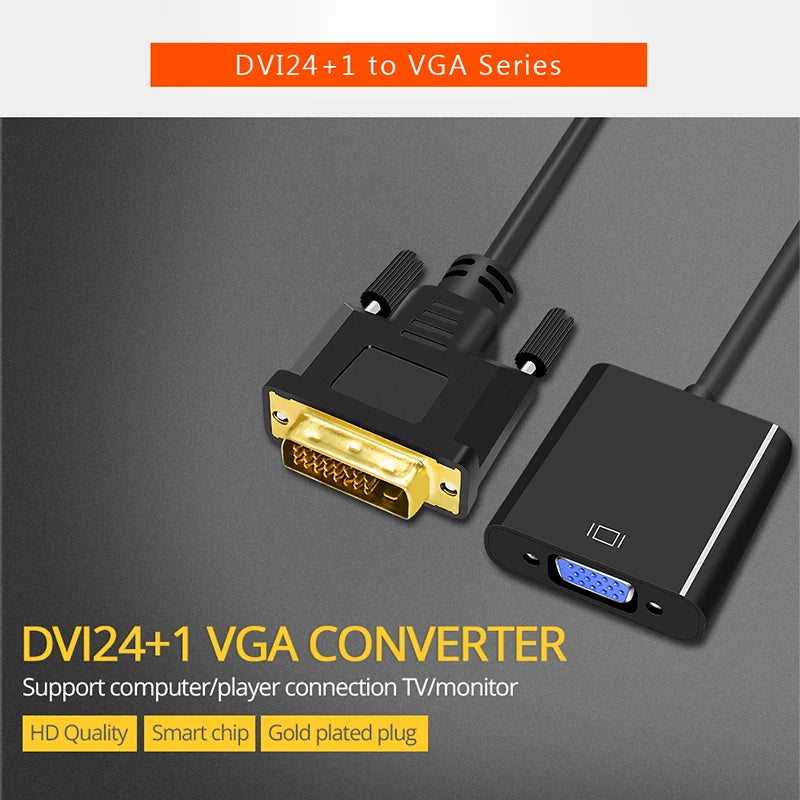 Full HD 1080P DVI-D DVI VGA Adapter Video Cable Converter 24+1 25Pin Zpaxo