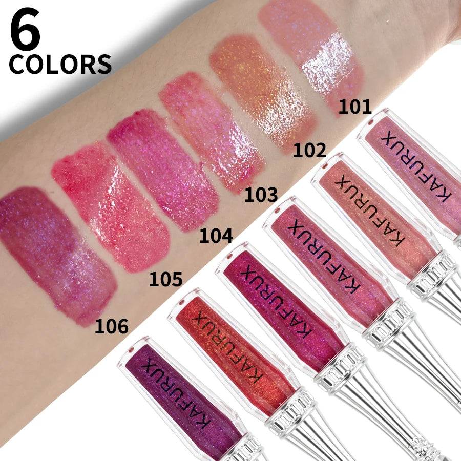 6 Colors Glitter Lip Glaze Long Lasting Gloss Waterproof Liquid