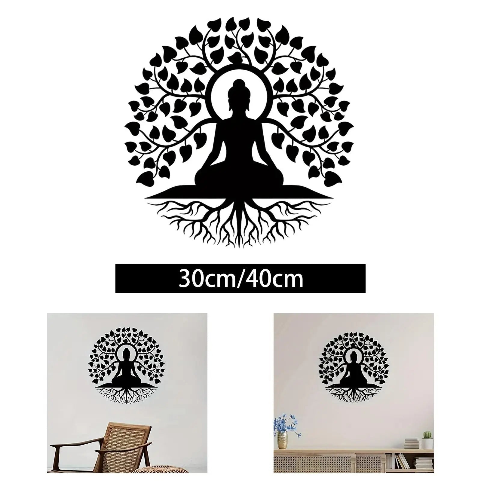 Black Buddha Metal Wall Art – Zen Spiritual Decor | 30 & 40cm Metal Wall Sculpture Zpaxo