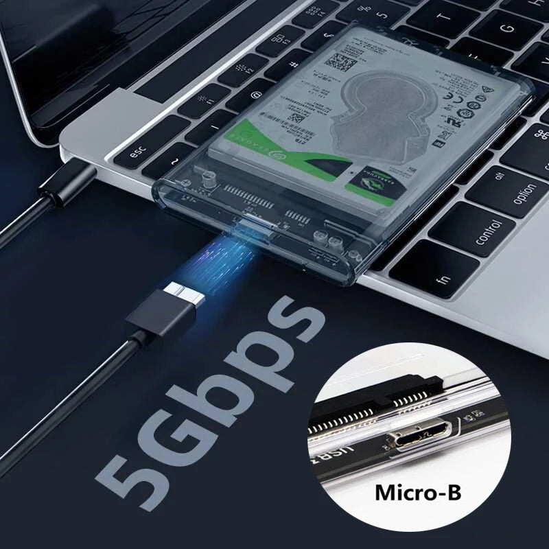 Hard Drive Enclosure USB 3 0 C SATA Clear External Case HDD SSD