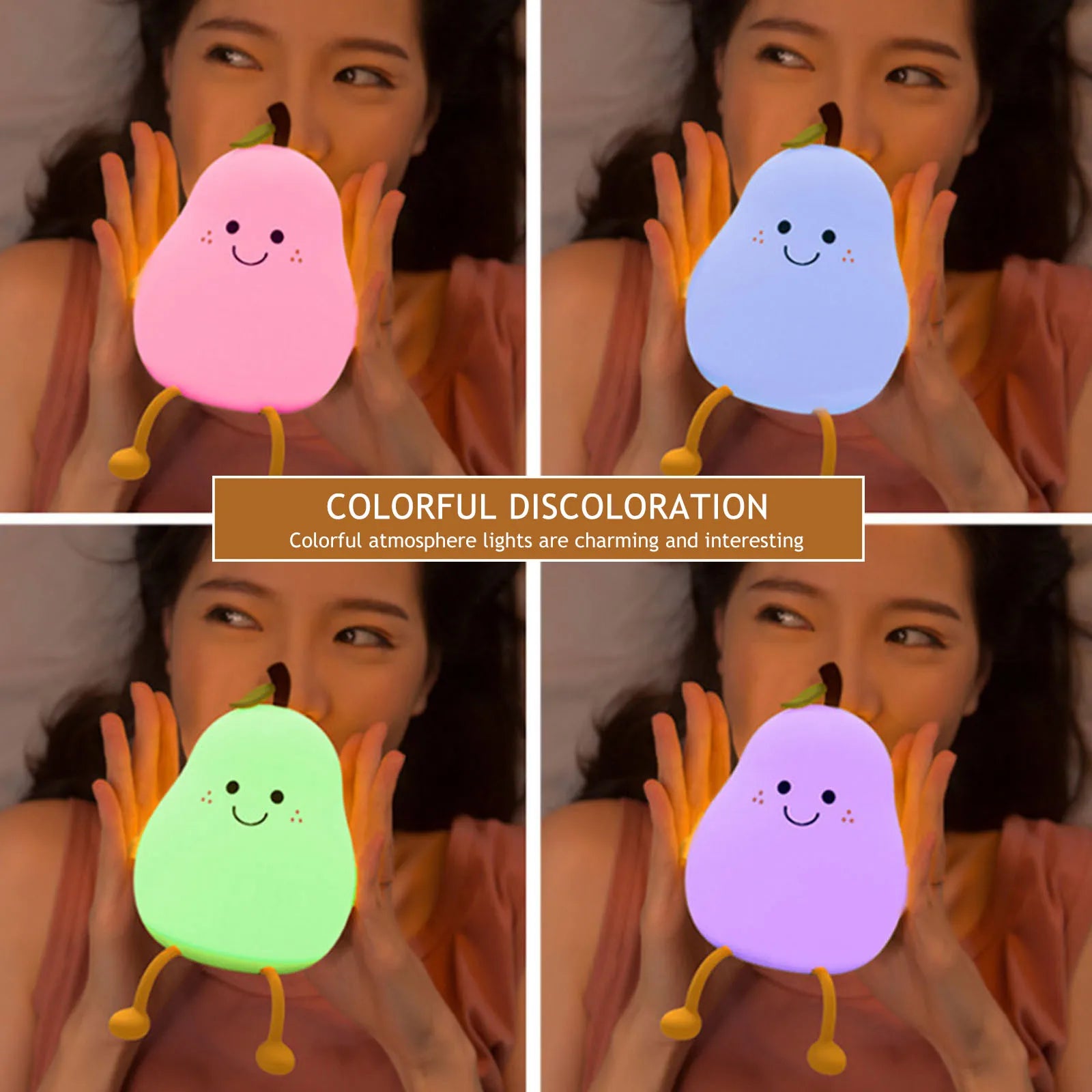 Cute Pear Night Light 7-Color Dimmable Touch-controlled Silicone