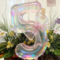 Number 0-9 Foil Balloons Large Iridescent Transparent 24-inch Bow