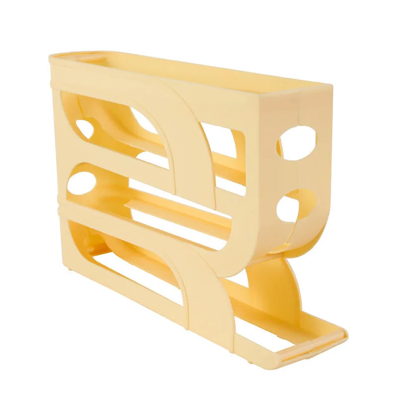 4-Tier Rolling Egg Holder – 18-Egg Auto-Feed Fridge Organizer
