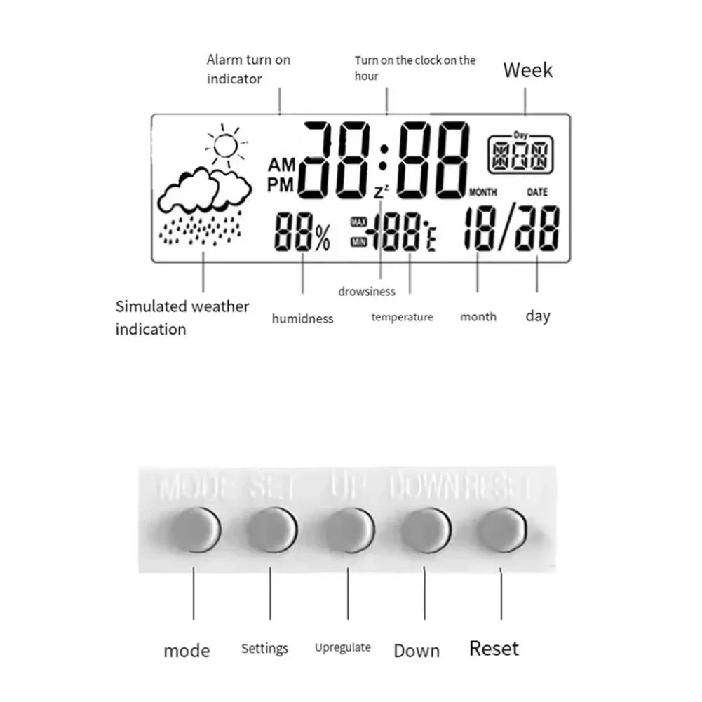 LED Thermometer Thermo-Hygrometer Multifunction Electronic Clock Temperature Humidity Meter Weather Station for Home With Alarm Zpaxo