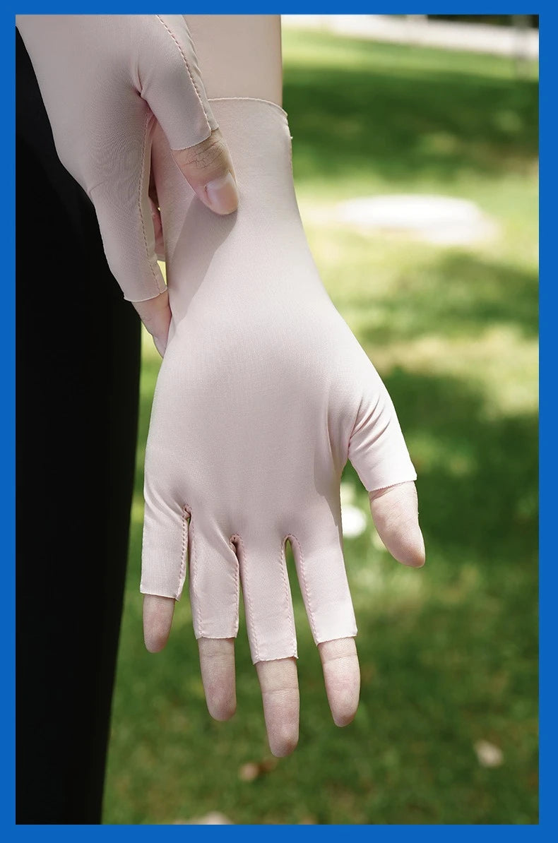 Summer sun protection gloves for women UV resistant thin nail art outdoor cycling breathable ice silk sun protection gloves Zpaxo