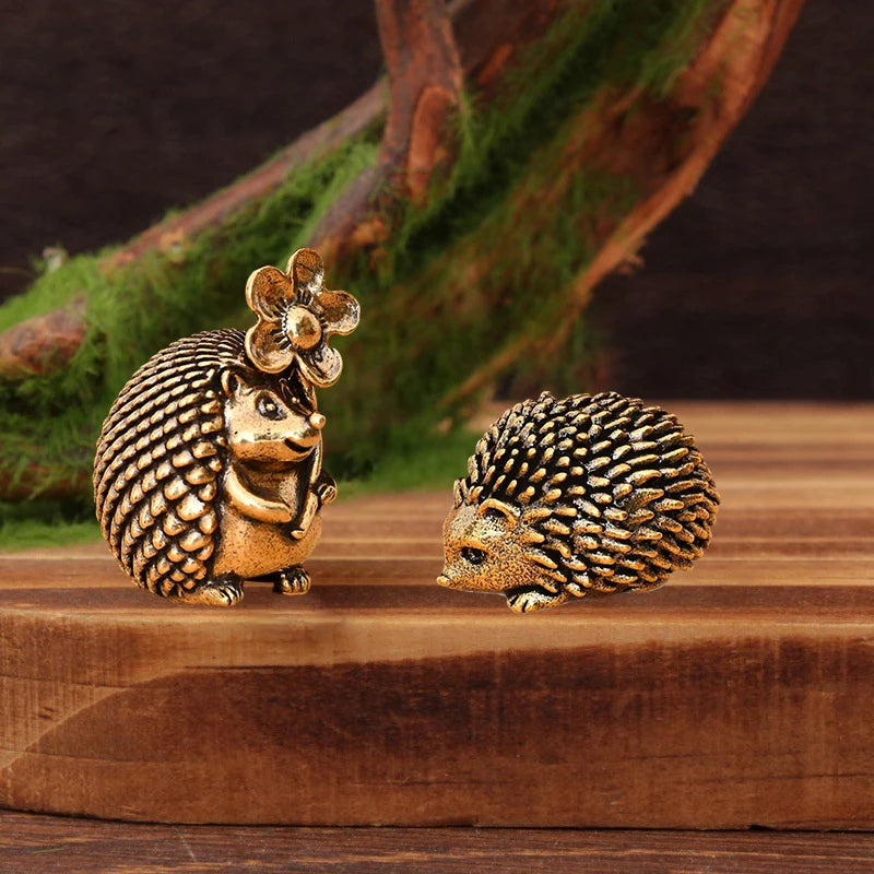 Retro Brass Ornament Small Hedgehog Figurines Copper Tea Pet Home Zpaxo