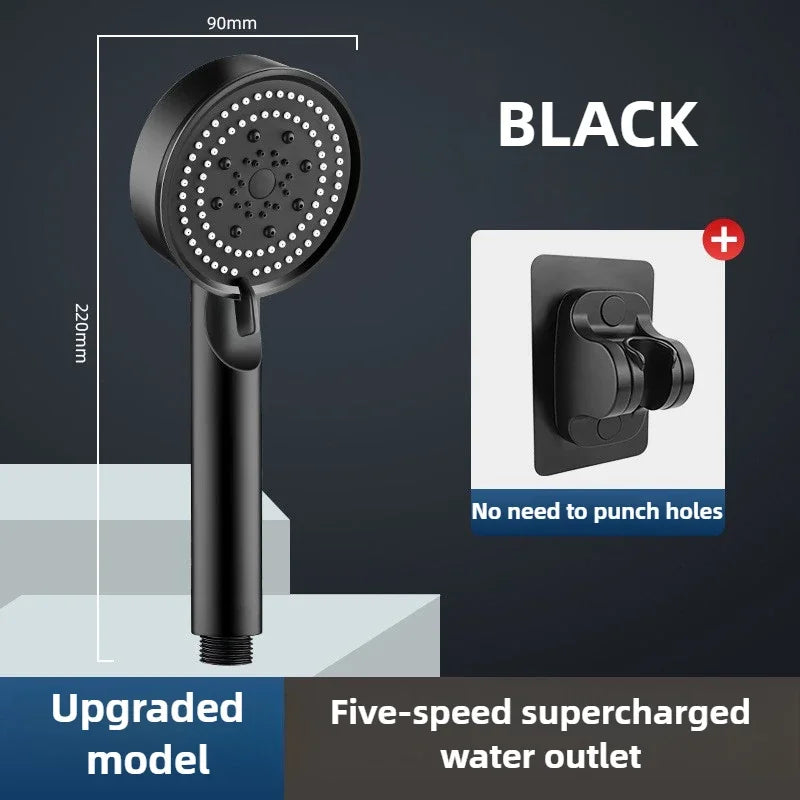 High Pressure Shower Head 3 Modes Adjustable Filter Shower Head Set New Bathroom Shower Head Accessories Sprayer Zpaxo black head and hook