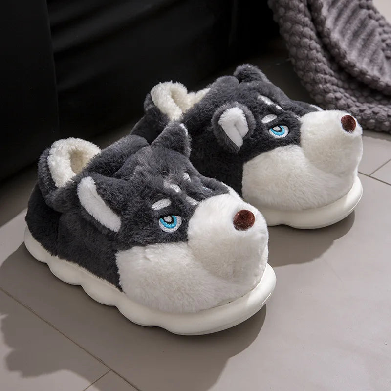 Women Indoor Cotton Slippers Cute Cartoon Dog Winter Warm Shoes Zpaxo