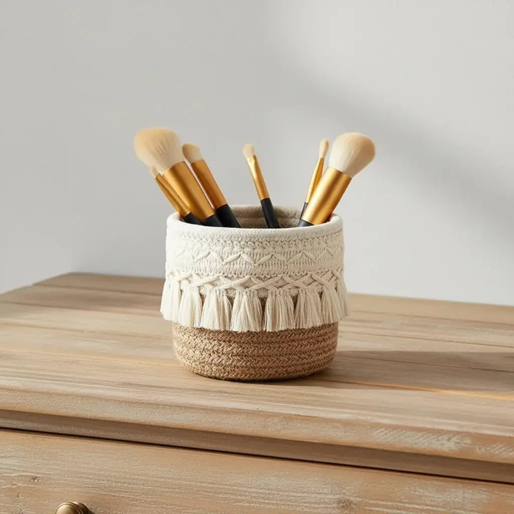 Small Storage Basket Mini Round Cotton Rope Woven Bin Boho Decor