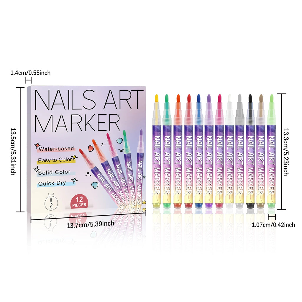 12-Piece Acrylic Nail Art Pen Set – 12 Color Fine Liner Kit Nail Art Pen Set Zpaxo Set B