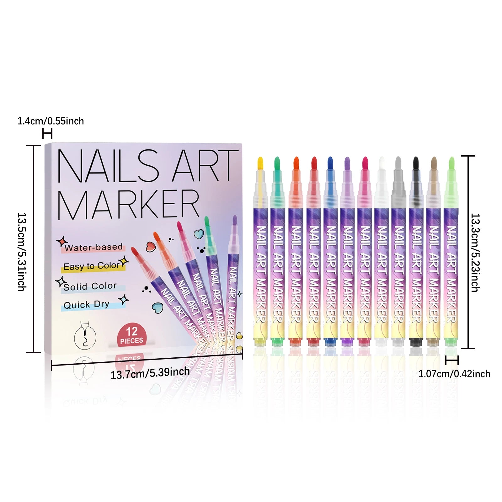 12-Piece Acrylic Nail Art Pen Set – 12 Color Fine Liner Kit Nail Art Pen Set Zpaxo Set B