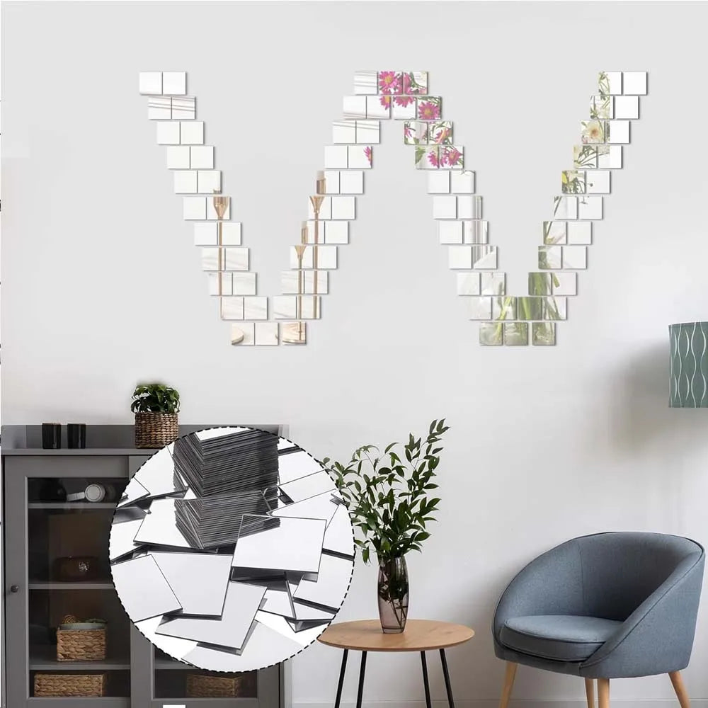 100pcs Mini Square Mirrors 1 cm Self-Adhesive Small Square Mirrors Acrylic Mirror Tiles Craft Home Decorative Mosaic Tiles Craft Zpaxo