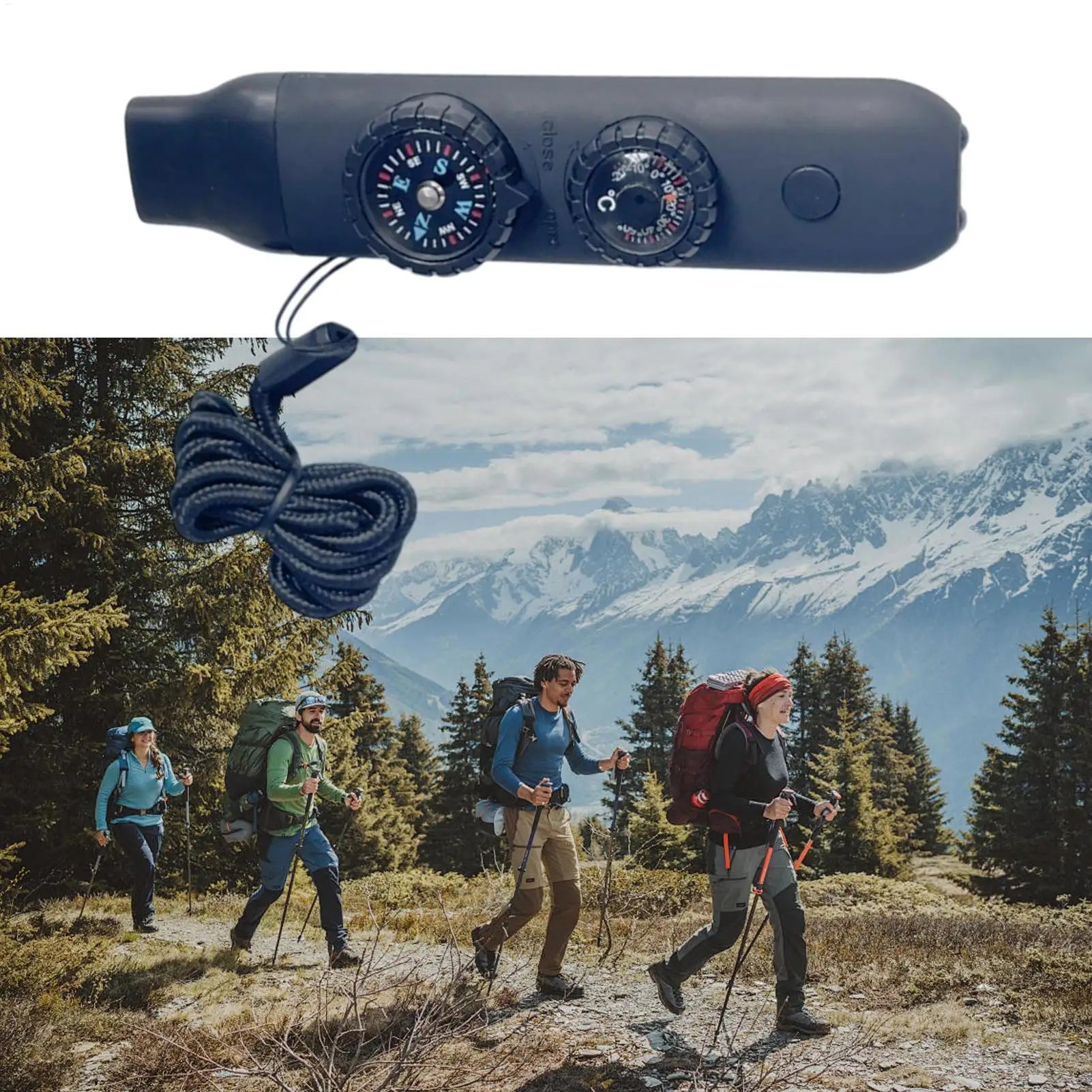 1 Survival Whistle Compass LED Light Thermometer Loud Emergency