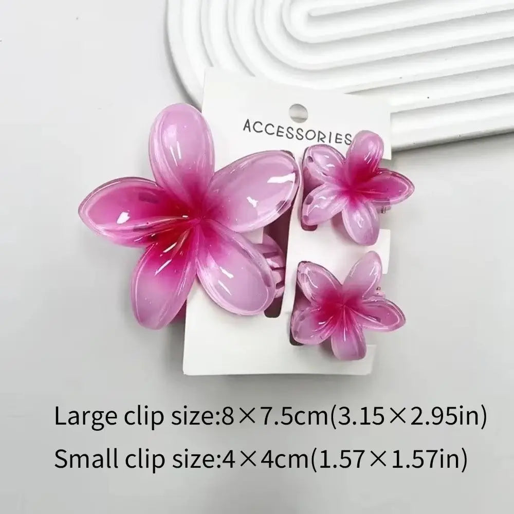 3Pcs/Set New Gradient Hair Claws Sweet Flower Plumeria Flower Hawaiian Flower Hair Clip Clamp Acrylic Hair Accessories Summer Zpaxo