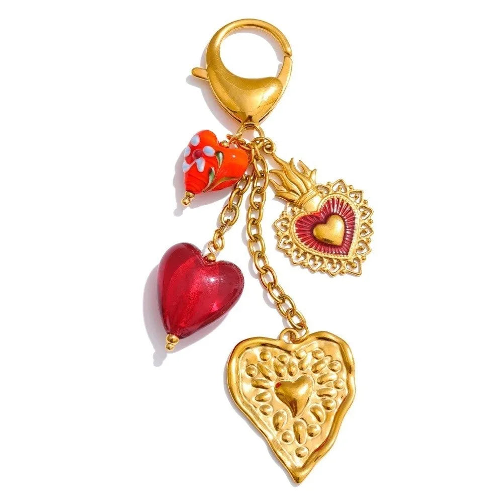 Elegant Enamel Red Chili Pendants Waterproof Stainless Steel Versatile Bag Charm Gold Heart Starfish Tassel Keychain Friends Zpaxo
