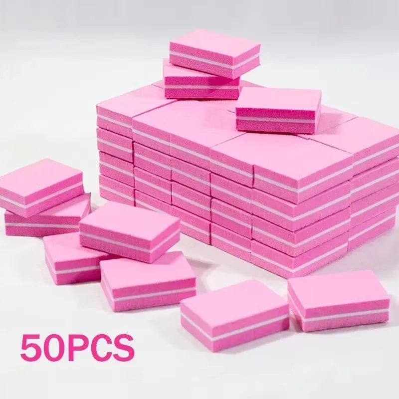 10-100psc Mini Buffing Sanding Files Block Pedicure Care Nail Art Buffer Polish Manicure Pedicure Nail File Tools Nail Charm new Zpaxo 50Pcs-Pink