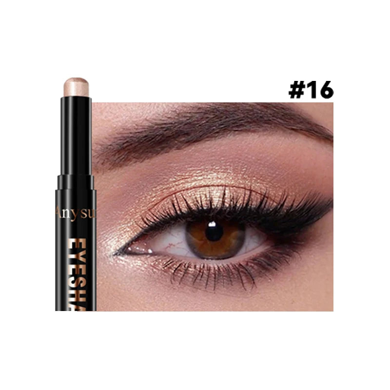 Pearl Metallic Eyeshadow Stick Sparkle Highlight One-Swipe Lazy Eye Shadow Highlighter Brightener Bold Multicolor 3D Eyes Makeup Zpaxo 16