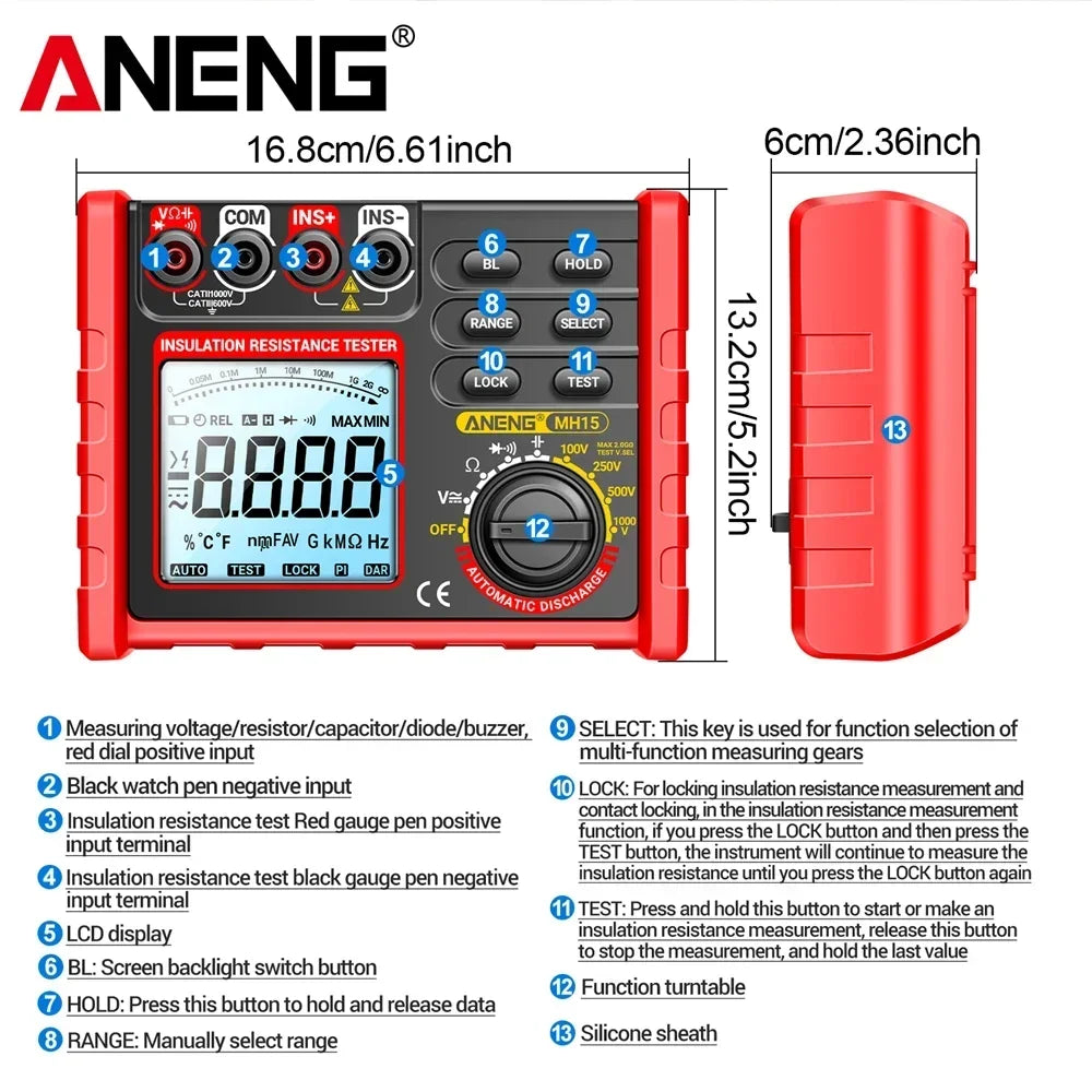 Digital Insulation Test Resistance Tester ANENG MH15 Voltage Meter