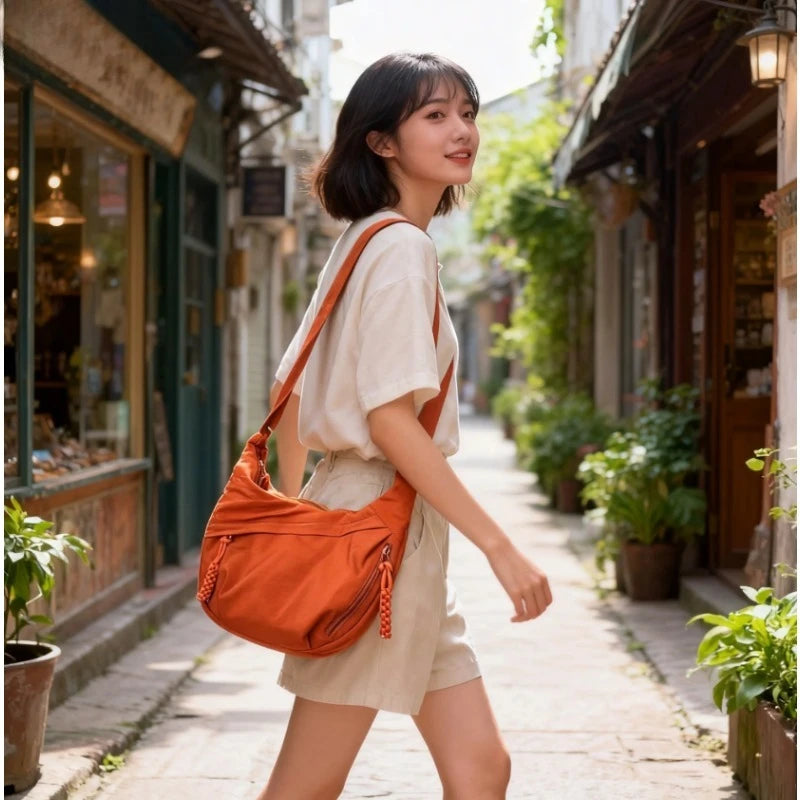 Trendy Women S Soft Cloth Shoulder Bag Solid Casual Large Capacity