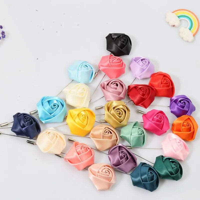Men Boutonnieres for Wedding Groom Corsage Lapel Pins Ribbon Roses Flower Mensuit Buttonhole Brooch Marriage Accessories Zpaxo