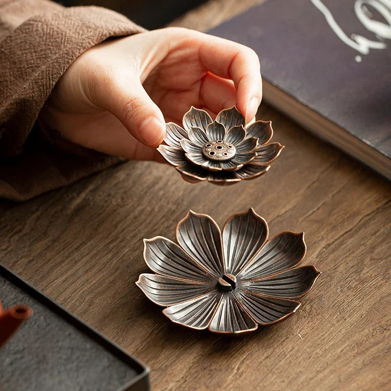 Alloy Incense Burner Stick Holder Buddhism Lotus Line Incense plate Sandalwood Coil Base Temples Yoga Studios Home Decoration Zpaxo