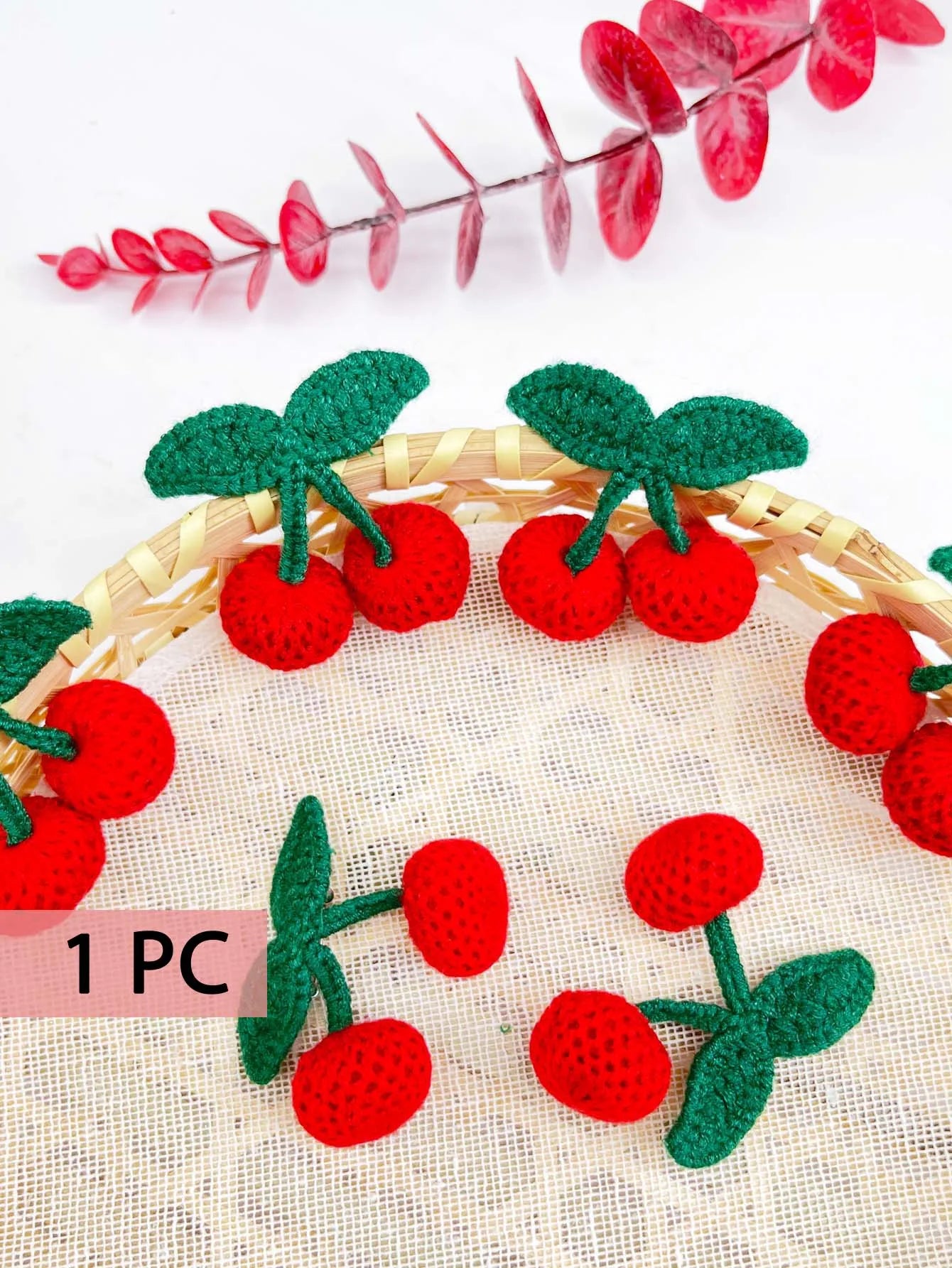 Crochet Cherry Brooch Pin – DIY Knitting Appliqué for Clothes & Bags Crochet Brooch Pin Zpaxo