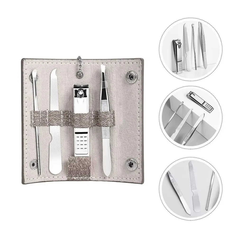 Travel 4 in 1 Nail Clipper Kit Stainless Steel PU Leather Case Manicure Tools Set Ear Spoon Mini Eyebrow Trimming Tool Zpaxo