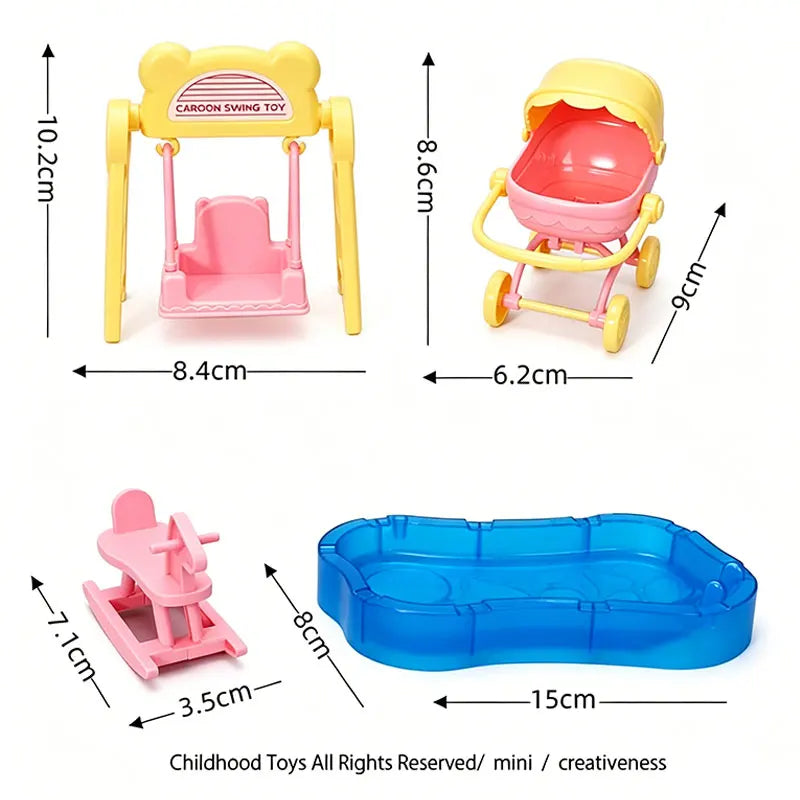 1 12 Miniature Dollhouse Furniture Baby Bed Piano Stroller Dining