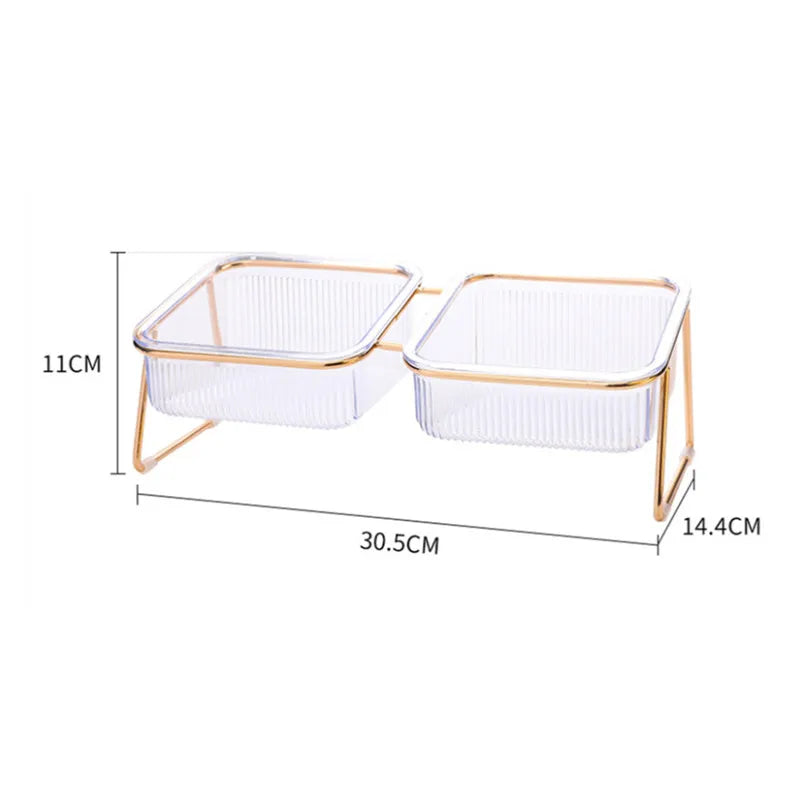 Pet Double Bowl Transparent Foot Cat Drink Water Food Golden Stand