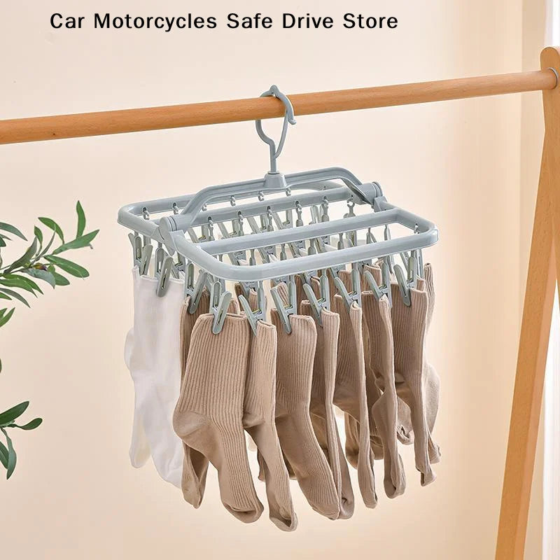 MFoldable Plastic Laundry Drying Rack 32 Clips 360 Rotating Hook