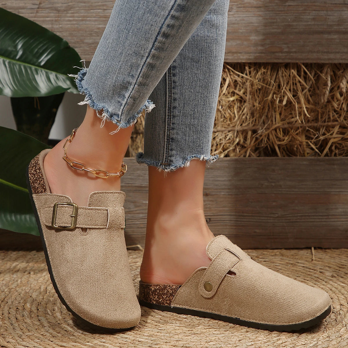 Women Slippers Outdoor Flats Sandals Summer Casual Clogs Cork Zpaxo